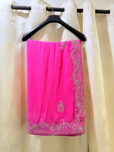 Vibrant Pink Heavy Diamond Work Saree