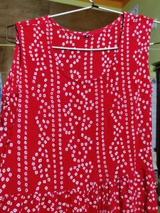 Red Anarkali Sleeveless Daily Wear Cotton Kurti
