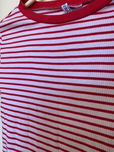 Red &amp; White Striped ribbed Cropped T-Shirt