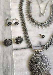 Oxidized Silver Mandala Necklace Set
