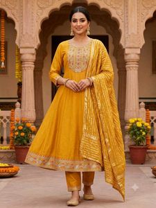 Yellow Embroidered Kurta Set with Dupatta