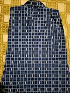 Blue Checked Sleeveless Kurta