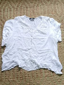 White Textured Top with Lace Detail