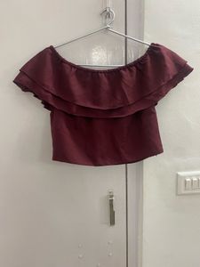 Maroon Off-Shoulder Ruffle Top