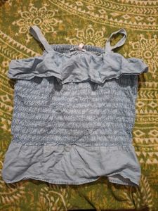 Light Blue Smocked Off-Shoulder Top