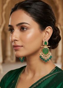 New Elegant Emerald & Pearl Dangle Earrings