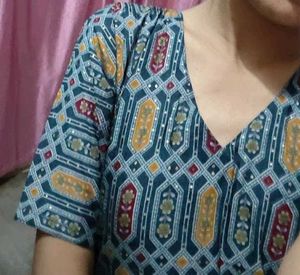 Designer Teal Geometric Print Blouse