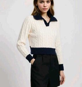 Cream Cable Knit Cropped Sweater