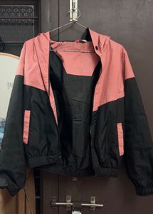 Pink & Black Hooded Windbreaker Jacket
