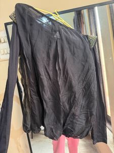 Sparkling Black Long Sleeve Blouson PArtyTop