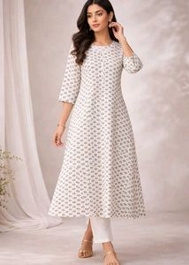 Elegant White Printed Anarkali Kurta