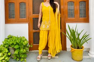 Yellow patiala Kurta suit Set with Dupatta