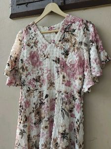 Floral Print Flutter Sleeve Midi Dress