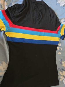 Colorful Striped Black T-Shirt