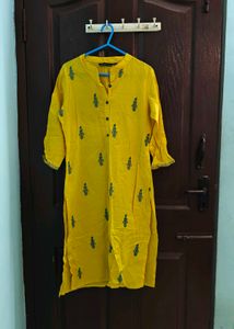 Yellow pure Cotton embroideed Kurta
