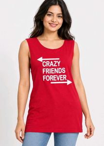 Red Sleeveless T-Shirt "Crazy Friends Forever"