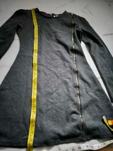 Grey Long Sleeve Zipper Dress