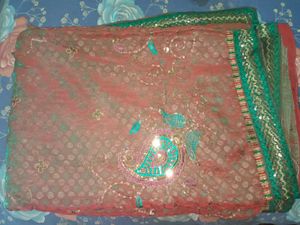 Red Embroidered Saree ( No blause )