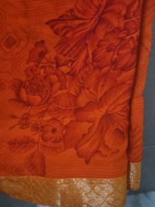 Vibrant Orange Floral Saree