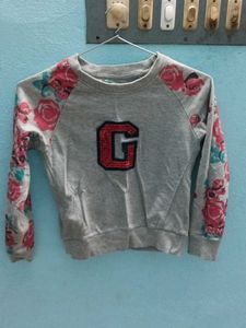 Grey Sweatshirt with Floral Sleeves & 'G'