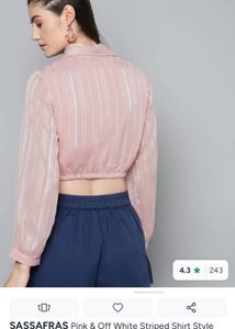 Pink &amp; Off White Striped Cropped Shirt