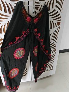 Embroidered Black Palazzo Pants
