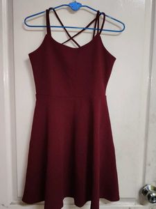 Maroon Spaghetti Strap Fit & Flare Dress