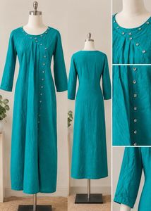 Teal Button-Front Maxi Dress
