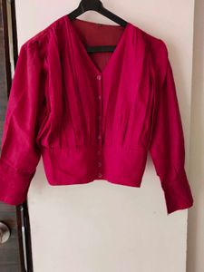 Chic Pink V-Neck Button-Up Blouse