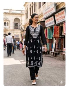 Elegant Black Chikankari Kurta