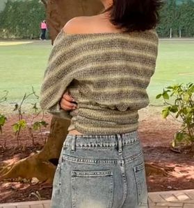 Chic Off-Shoulder Striped Knit Top