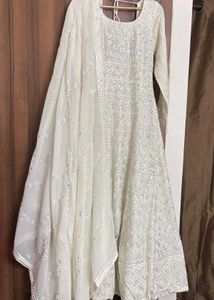 White Anarkali Gown with Dupatta