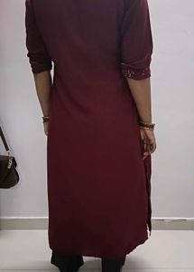 Maroon Embroidered Kurta