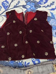 Maroon Velvet Choli With Organza Lehnga