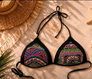 Vibrant Geometric Print Bikini Top