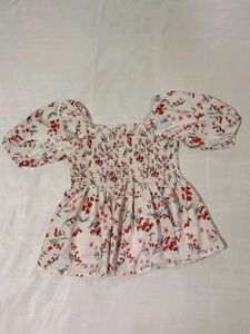 Floral Smocked Square Neck Top