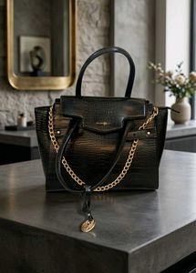 Chic Black Croco Embossed Handbag