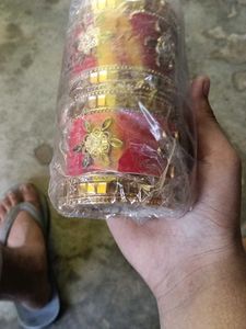 Red &amp; Gold Embellished Bangle Set