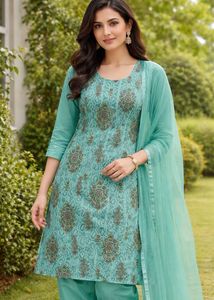 Elegant Teal Paisley Print Kurta Set