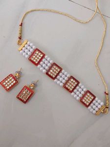 Elegant Pearl & Enamel Choker Set