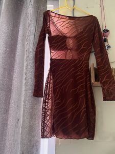 Sheer Patterned Long Sleeve Dress