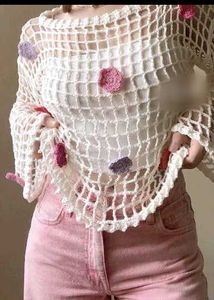 Crochet Flower Detail Mesh Top