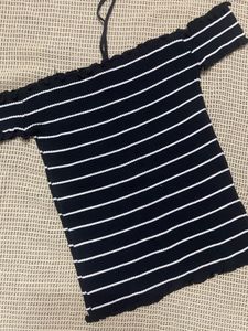 Striped Off-Shoulder Lace-Up Top