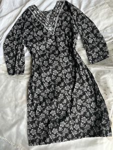 Black Floral Print Kurta