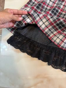 Plaid Halter Dress with Lace Trim