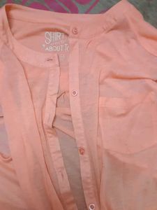 Peach Sleeveless Mandarin Collar Shirt