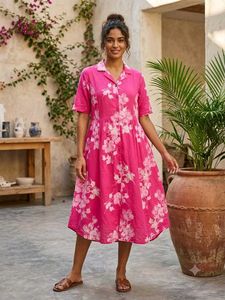 Vibrant Pink Floral Midi Dress