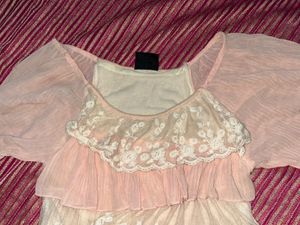 Peach &amp; White Layered Lace Dress