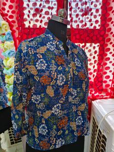 Blue Floral Print Kurta Top