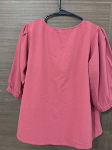 Stylish Pink Button-Up Puff Sleeve Top